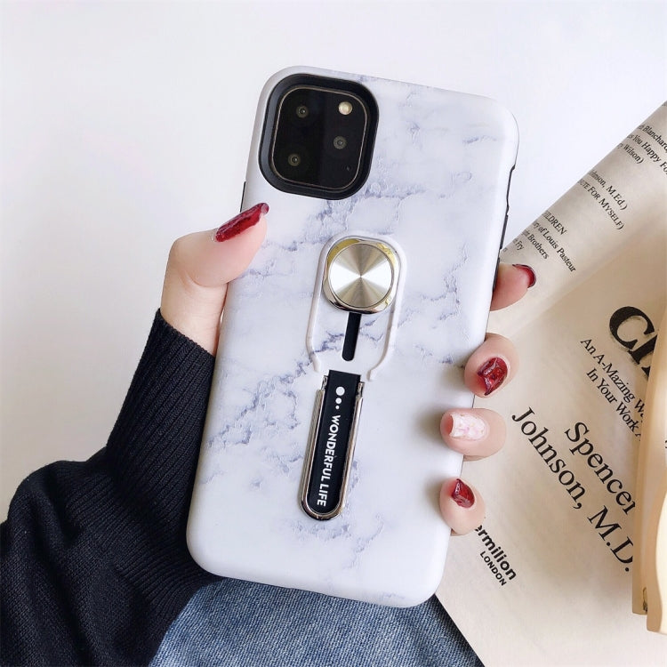 For iPhone 11 Pro Marble Shockproof Multi-functional Invisible Ring Holder Protective Case with Vehicle Magnetic Sheet