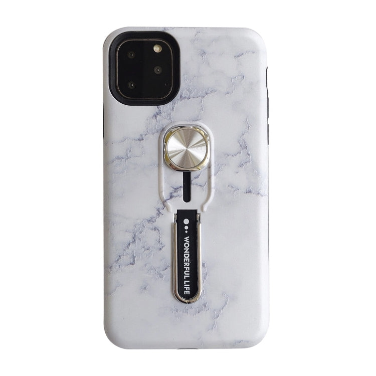For iPhone 11 Pro Max Marble Shockproof Multi-functional Invisible Ring Holder Protective Case with Vehicle Magnetic Sheet