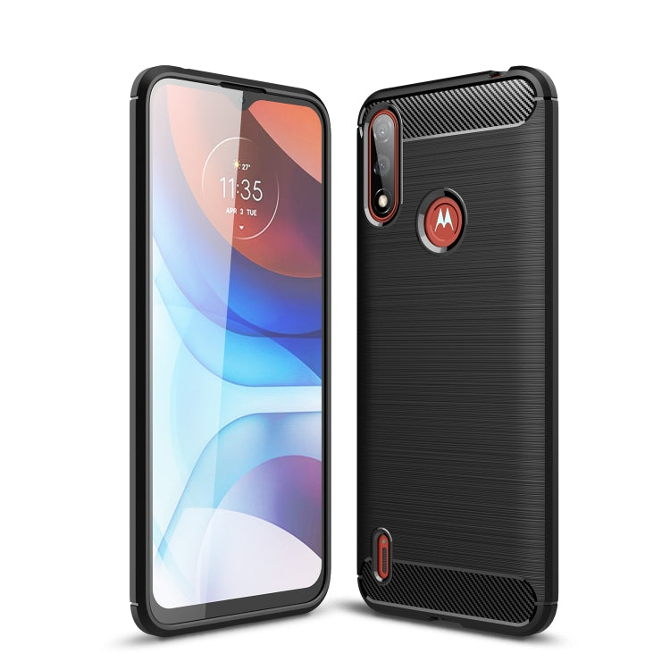 For Motorola Moto E7 Power Brushed Texture Carbon Fiber TPU Case