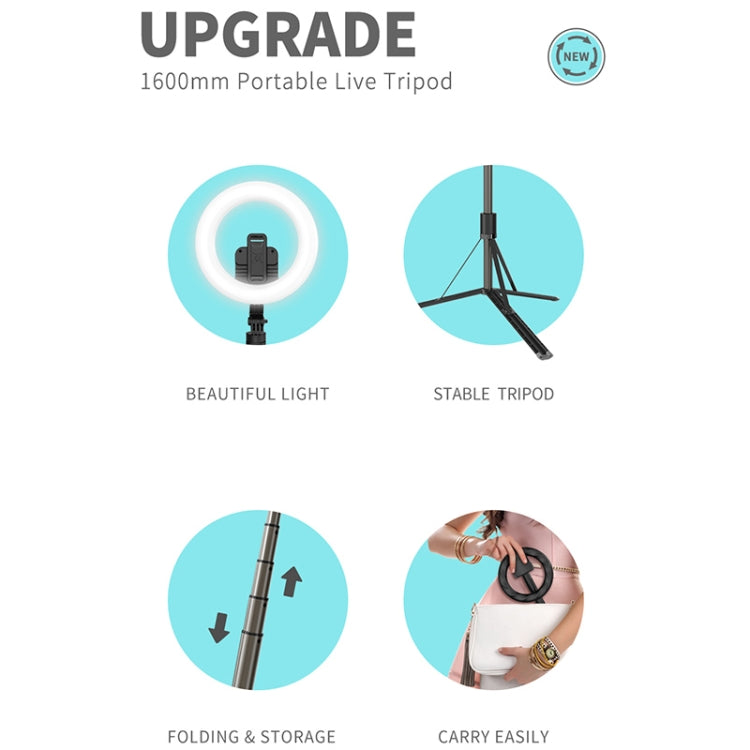 L06 Portable Bluetooth Tripod Selfie Stick with 8 inch Ring Light(Black)