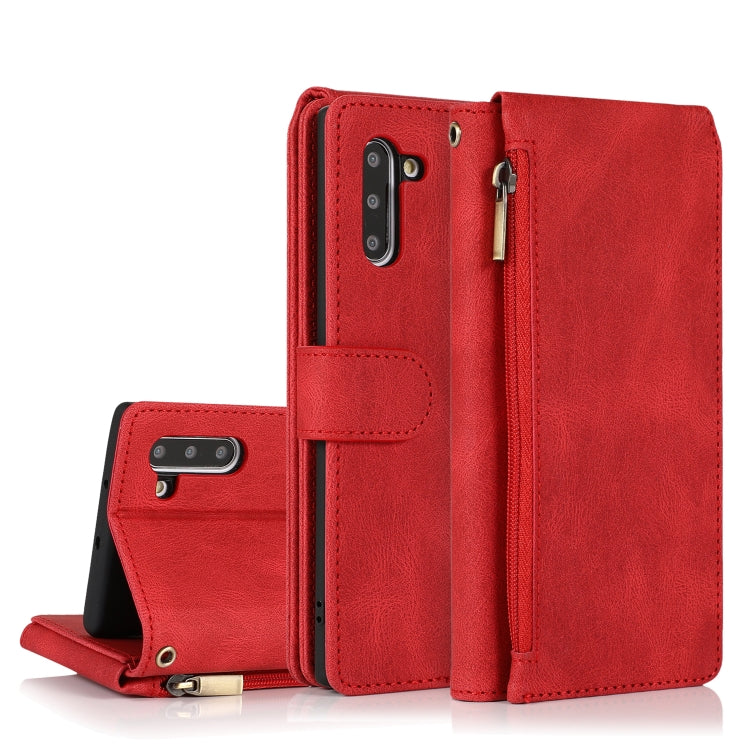 For Samsung Galaxy Note10 Skin-feel Crazy Horse Texture Zipper Wallet Bag Horizontal Flip Leather Case with Holder & Card Slots & Wallet & Lanyard