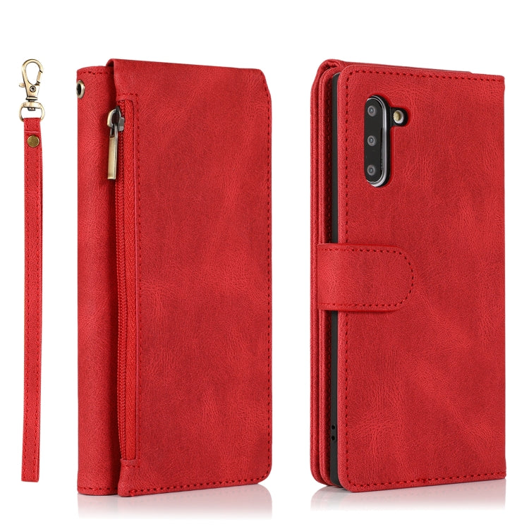 For Samsung Galaxy Note10 Skin-feel Crazy Horse Texture Zipper Wallet Bag Horizontal Flip Leather Case with Holder & Card Slots & Wallet & Lanyard