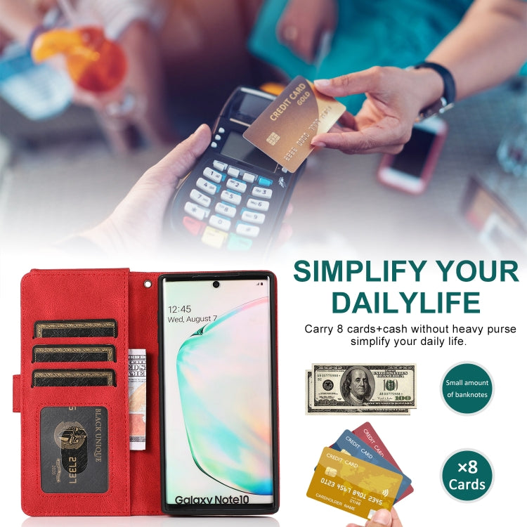 For Samsung Galaxy Note10 Skin-feel Crazy Horse Texture Zipper Wallet Bag Horizontal Flip Leather Case with Holder & Card Slots & Wallet & Lanyard