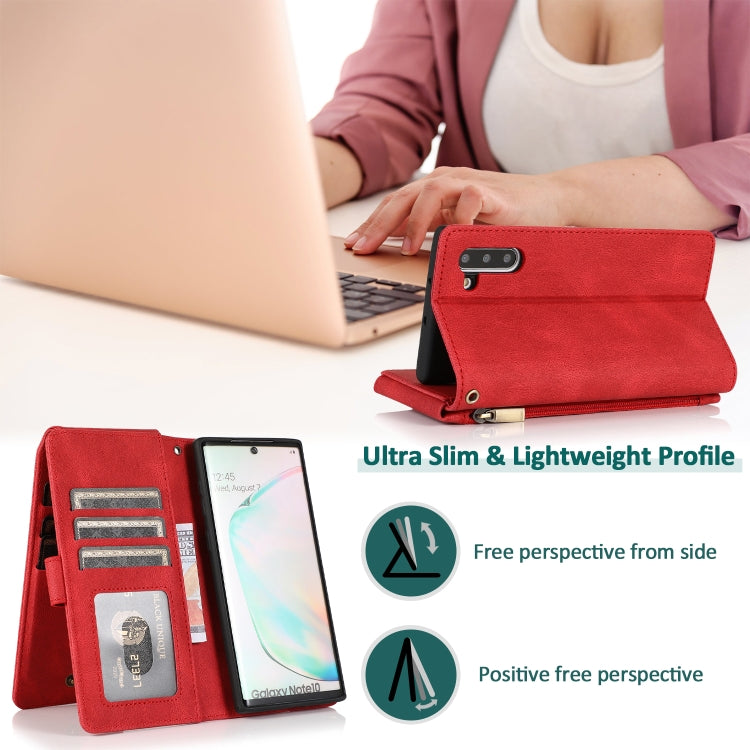 For Samsung Galaxy Note10 Skin-feel Crazy Horse Texture Zipper Wallet Bag Horizontal Flip Leather Case with Holder & Card Slots & Wallet & Lanyard