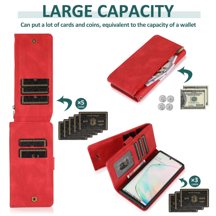For Samsung Galaxy Note10 Skin-feel Crazy Horse Texture Zipper Wallet Bag Horizontal Flip Leather Case with Holder & Card Slots & Wallet & Lanyard