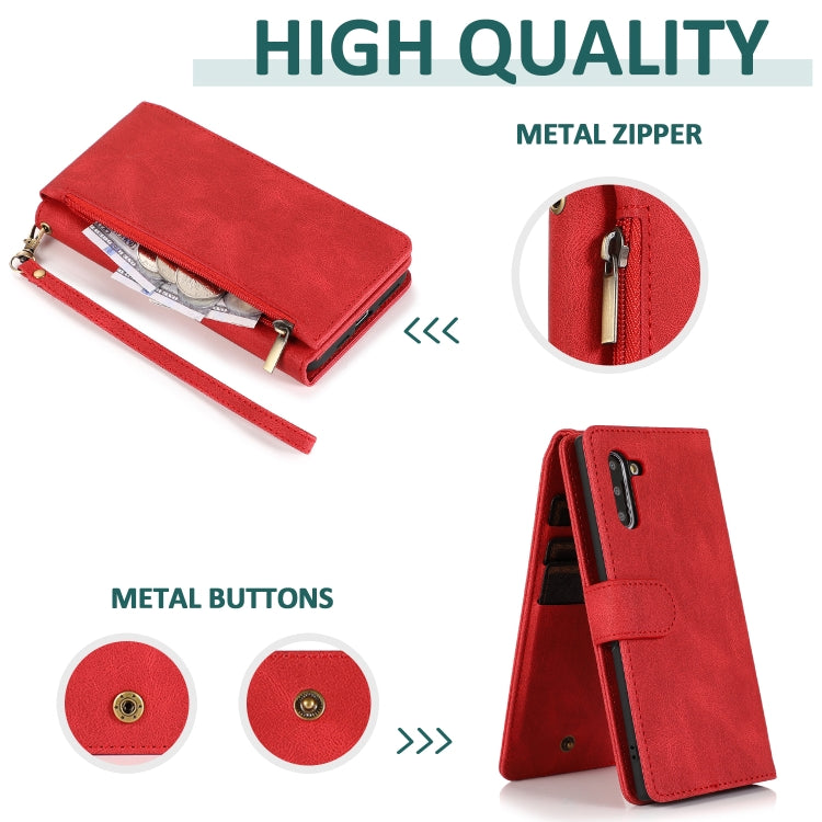For Samsung Galaxy Note10 Skin-feel Crazy Horse Texture Zipper Wallet Bag Horizontal Flip Leather Case with Holder & Card Slots & Wallet & Lanyard
