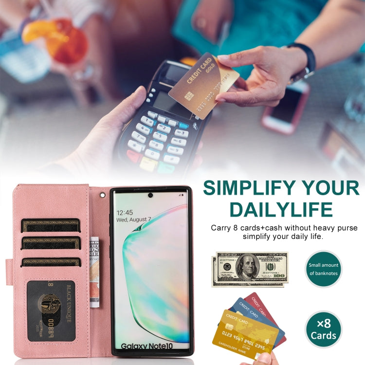 For Samsung Galaxy Note10 Skin-feel Crazy Horse Texture Zipper Wallet Bag Horizontal Flip Leather Case with Holder & Card Slots & Wallet & Lanyard