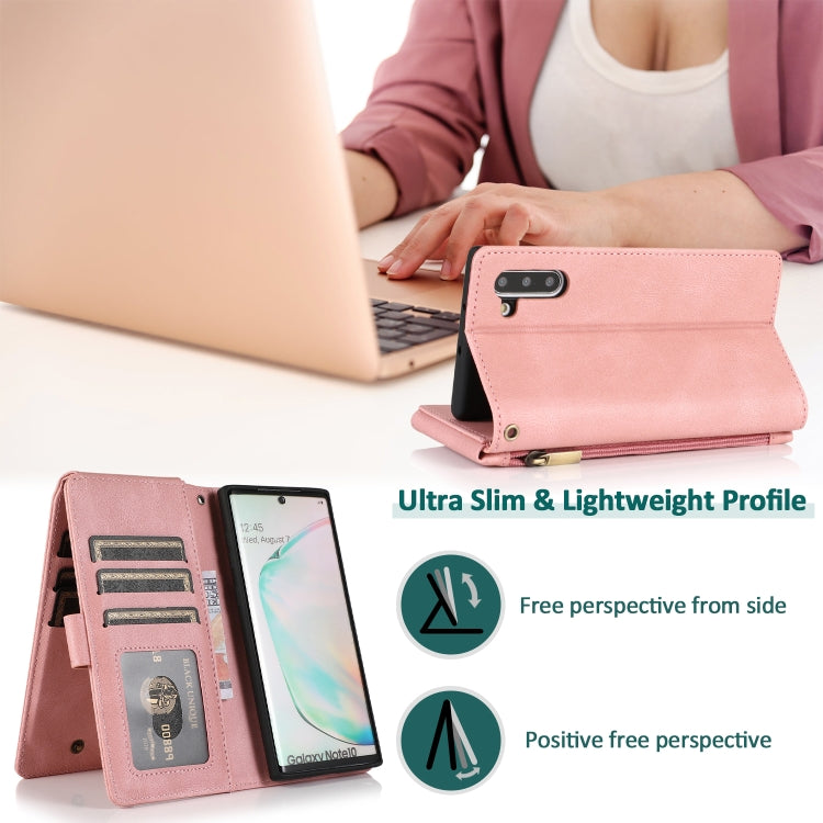 For Samsung Galaxy Note10 Skin-feel Crazy Horse Texture Zipper Wallet Bag Horizontal Flip Leather Case with Holder & Card Slots & Wallet & Lanyard