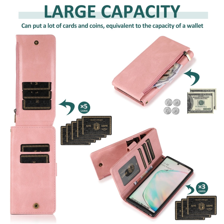For Samsung Galaxy Note10 Skin-feel Crazy Horse Texture Zipper Wallet Bag Horizontal Flip Leather Case with Holder & Card Slots & Wallet & Lanyard