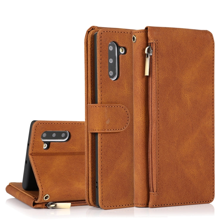 For Samsung Galaxy Note10 Skin-feel Crazy Horse Texture Zipper Wallet Bag Horizontal Flip Leather Case with Holder & Card Slots & Wallet & Lanyard