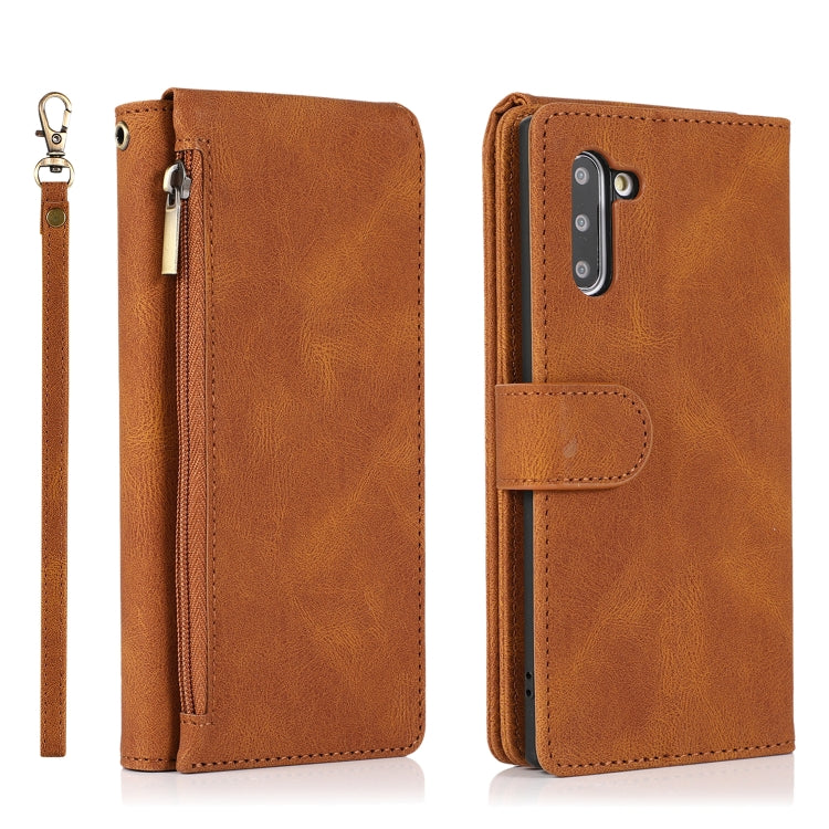 For Samsung Galaxy Note10 Skin-feel Crazy Horse Texture Zipper Wallet Bag Horizontal Flip Leather Case with Holder & Card Slots & Wallet & Lanyard