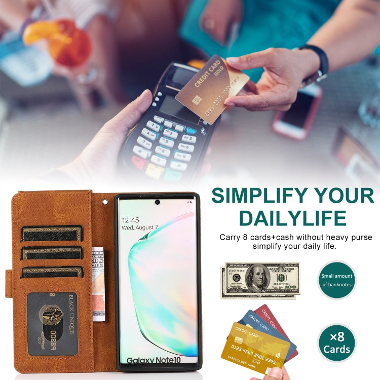 For Samsung Galaxy Note10 Skin-feel Crazy Horse Texture Zipper Wallet Bag Horizontal Flip Leather Case with Holder & Card Slots & Wallet & Lanyard