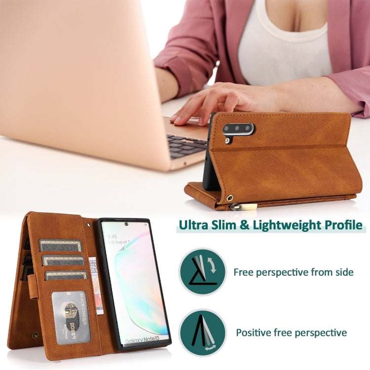For Samsung Galaxy Note10 Skin-feel Crazy Horse Texture Zipper Wallet Bag Horizontal Flip Leather Case with Holder & Card Slots & Wallet & Lanyard