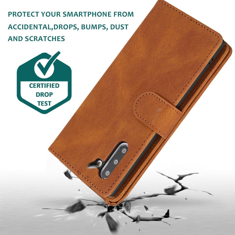 For Samsung Galaxy Note10 Skin-feel Crazy Horse Texture Zipper Wallet Bag Horizontal Flip Leather Case with Holder & Card Slots & Wallet & Lanyard