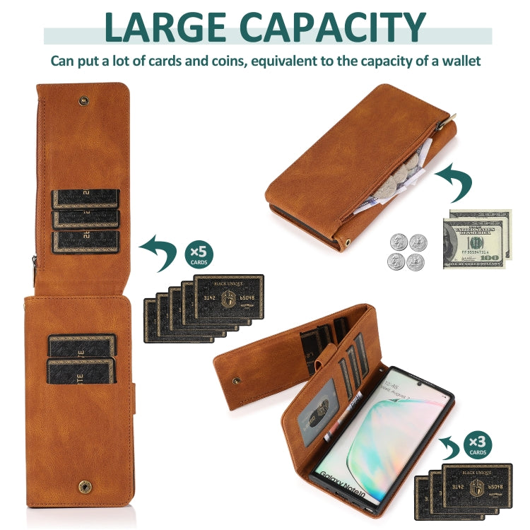 For Samsung Galaxy Note10 Skin-feel Crazy Horse Texture Zipper Wallet Bag Horizontal Flip Leather Case with Holder & Card Slots & Wallet & Lanyard
