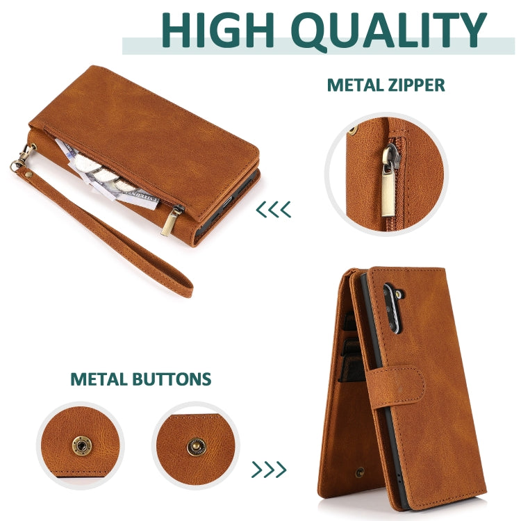 For Samsung Galaxy Note10 Skin-feel Crazy Horse Texture Zipper Wallet Bag Horizontal Flip Leather Case with Holder & Card Slots & Wallet & Lanyard