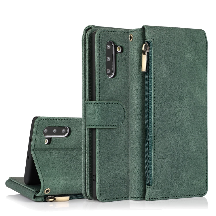 For Samsung Galaxy Note10 Skin-feel Crazy Horse Texture Zipper Wallet Bag Horizontal Flip Leather Case with Holder & Card Slots & Wallet & Lanyard