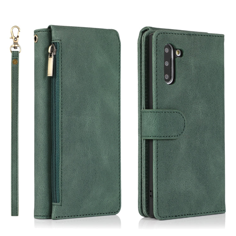 For Samsung Galaxy Note10 Skin-feel Crazy Horse Texture Zipper Wallet Bag Horizontal Flip Leather Case with Holder & Card Slots & Wallet & Lanyard