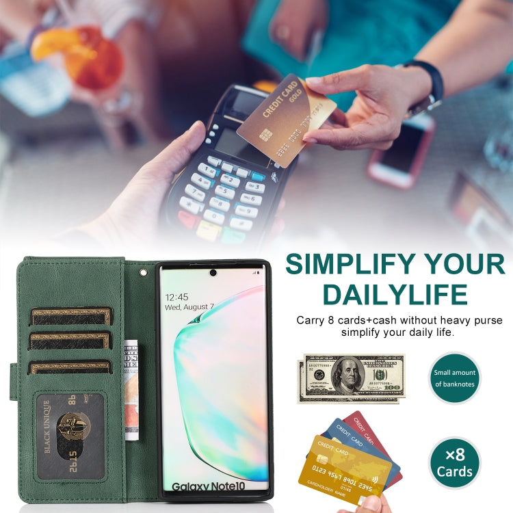 For Samsung Galaxy Note10 Skin-feel Crazy Horse Texture Zipper Wallet Bag Horizontal Flip Leather Case with Holder & Card Slots & Wallet & Lanyard