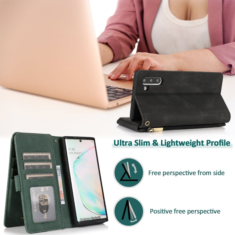 For Samsung Galaxy Note10 Skin-feel Crazy Horse Texture Zipper Wallet Bag Horizontal Flip Leather Case with Holder & Card Slots & Wallet & Lanyard
