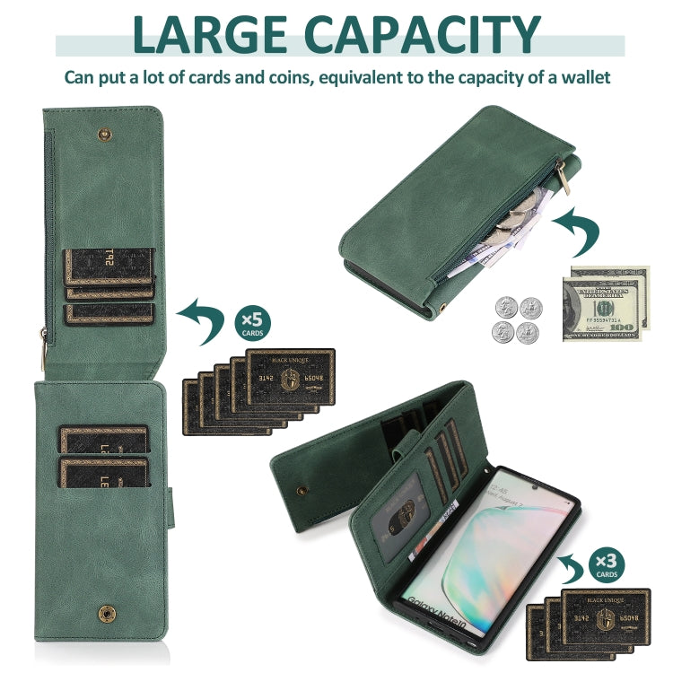 For Samsung Galaxy Note10 Skin-feel Crazy Horse Texture Zipper Wallet Bag Horizontal Flip Leather Case with Holder & Card Slots & Wallet & Lanyard