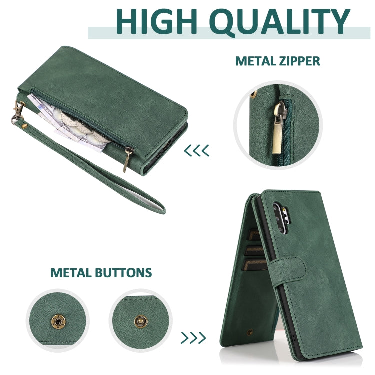 For Samsung Galaxy Note10 Skin-feel Crazy Horse Texture Zipper Wallet Bag Horizontal Flip Leather Case with Holder & Card Slots & Wallet & Lanyard