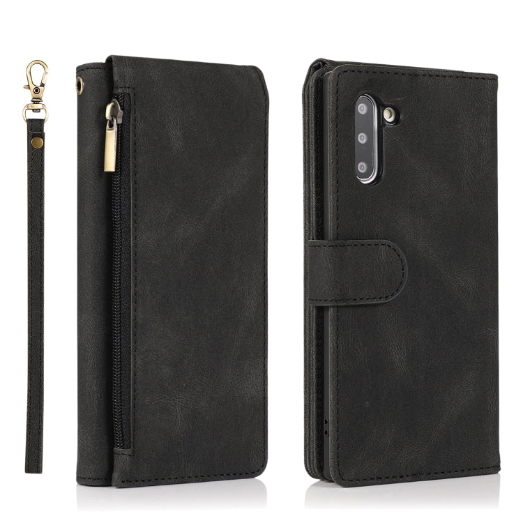 For Samsung Galaxy Note10 Skin-feel Crazy Horse Texture Zipper Wallet Bag Horizontal Flip Leather Case with Holder & Card Slots & Wallet & Lanyard