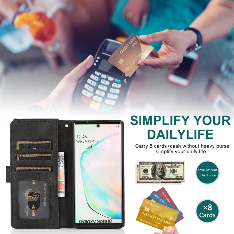 For Samsung Galaxy Note10 Skin-feel Crazy Horse Texture Zipper Wallet Bag Horizontal Flip Leather Case with Holder & Card Slots & Wallet & Lanyard
