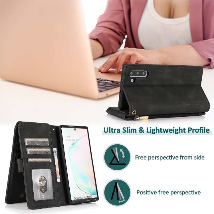 For Samsung Galaxy Note10 Skin-feel Crazy Horse Texture Zipper Wallet Bag Horizontal Flip Leather Case with Holder & Card Slots & Wallet & Lanyard