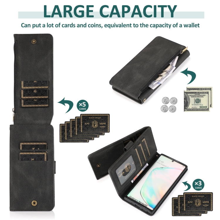 For Samsung Galaxy Note10 Skin-feel Crazy Horse Texture Zipper Wallet Bag Horizontal Flip Leather Case with Holder & Card Slots & Wallet & Lanyard