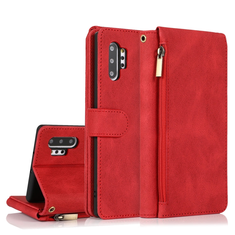 For Samsung Galaxy Note10+ Skin-feel Crazy Horse Texture Zipper Wallet Bag Horizontal Flip Leather Case with Holder & Card Slots & Wallet & Lanyard