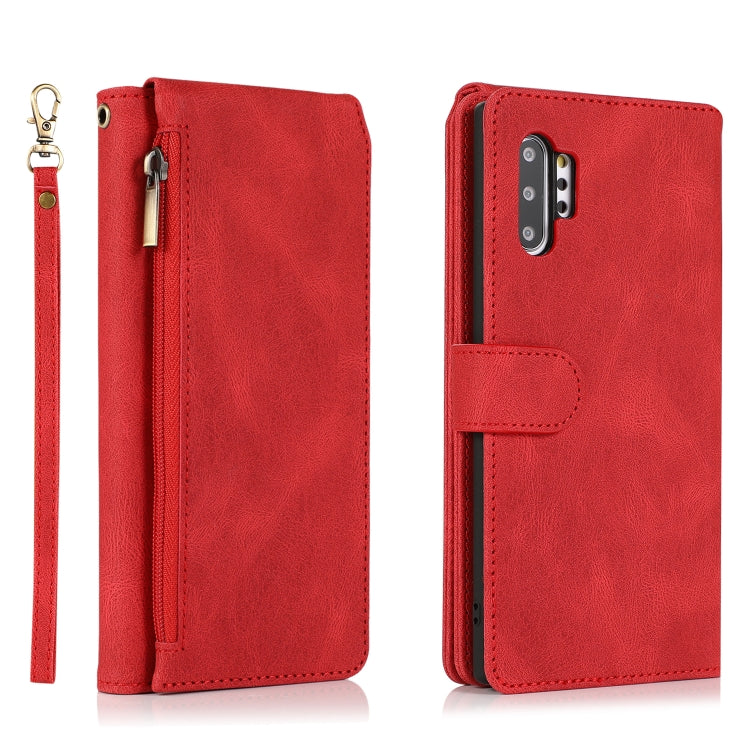 For Samsung Galaxy Note10+ Skin-feel Crazy Horse Texture Zipper Wallet Bag Horizontal Flip Leather Case with Holder & Card Slots & Wallet & Lanyard