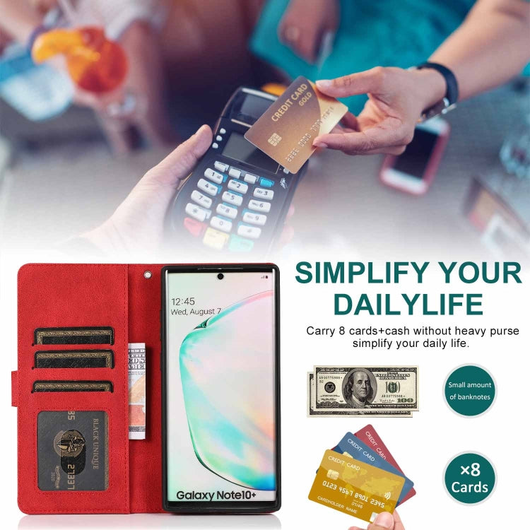 For Samsung Galaxy Note10+ Skin-feel Crazy Horse Texture Zipper Wallet Bag Horizontal Flip Leather Case with Holder & Card Slots & Wallet & Lanyard