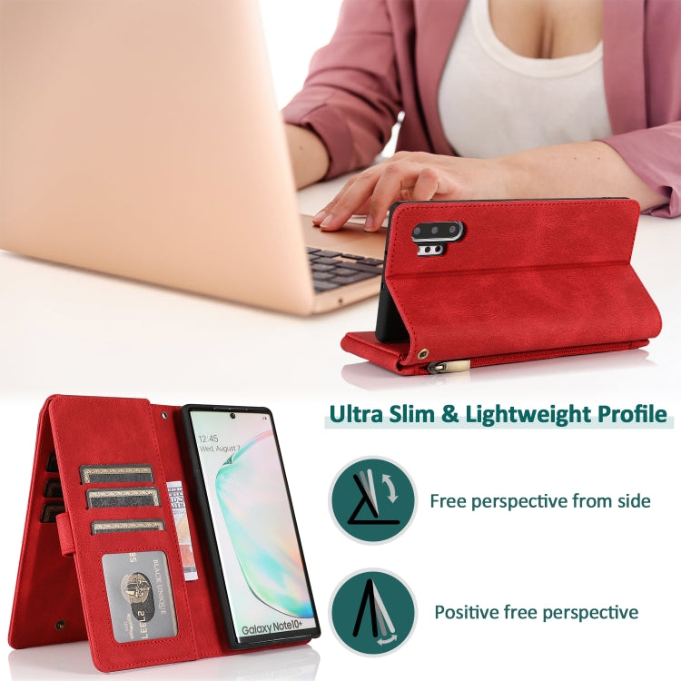For Samsung Galaxy Note10+ Skin-feel Crazy Horse Texture Zipper Wallet Bag Horizontal Flip Leather Case with Holder & Card Slots & Wallet & Lanyard