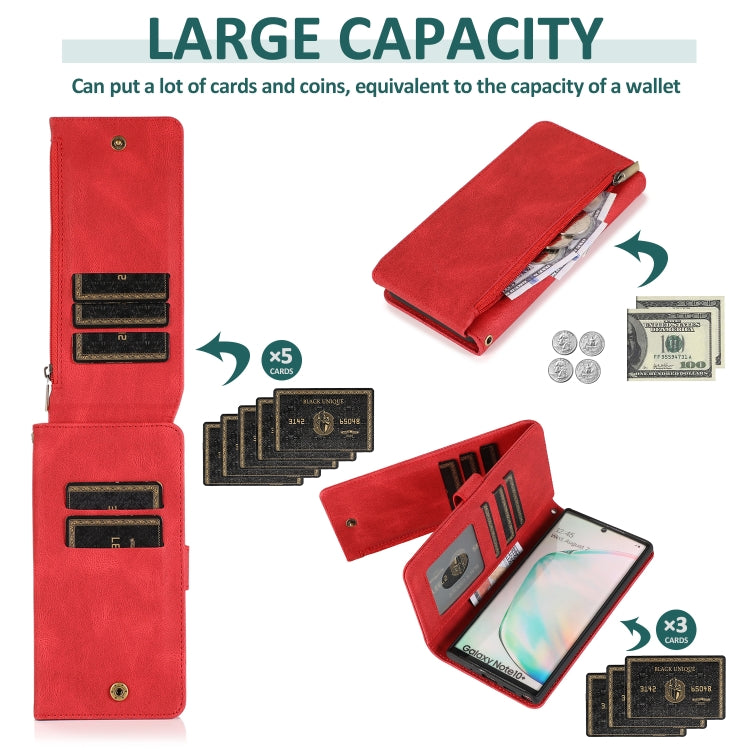 For Samsung Galaxy Note10+ Skin-feel Crazy Horse Texture Zipper Wallet Bag Horizontal Flip Leather Case with Holder & Card Slots & Wallet & Lanyard