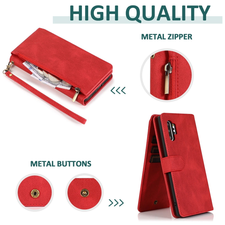 For Samsung Galaxy Note10+ Skin-feel Crazy Horse Texture Zipper Wallet Bag Horizontal Flip Leather Case with Holder & Card Slots & Wallet & Lanyard