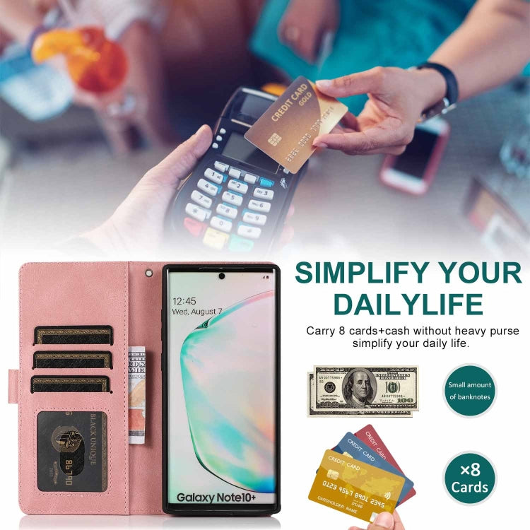 For Samsung Galaxy Note10+ Skin-feel Crazy Horse Texture Zipper Wallet Bag Horizontal Flip Leather Case with Holder & Card Slots & Wallet & Lanyard