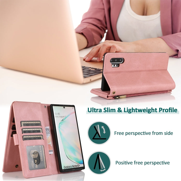 For Samsung Galaxy Note10+ Skin-feel Crazy Horse Texture Zipper Wallet Bag Horizontal Flip Leather Case with Holder & Card Slots & Wallet & Lanyard
