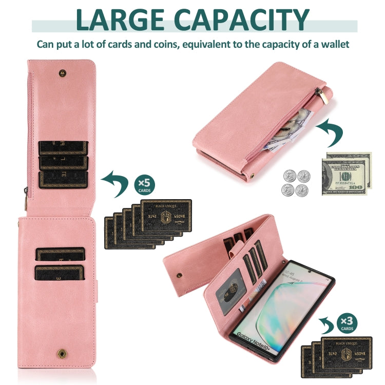 For Samsung Galaxy Note10+ Skin-feel Crazy Horse Texture Zipper Wallet Bag Horizontal Flip Leather Case with Holder & Card Slots & Wallet & Lanyard