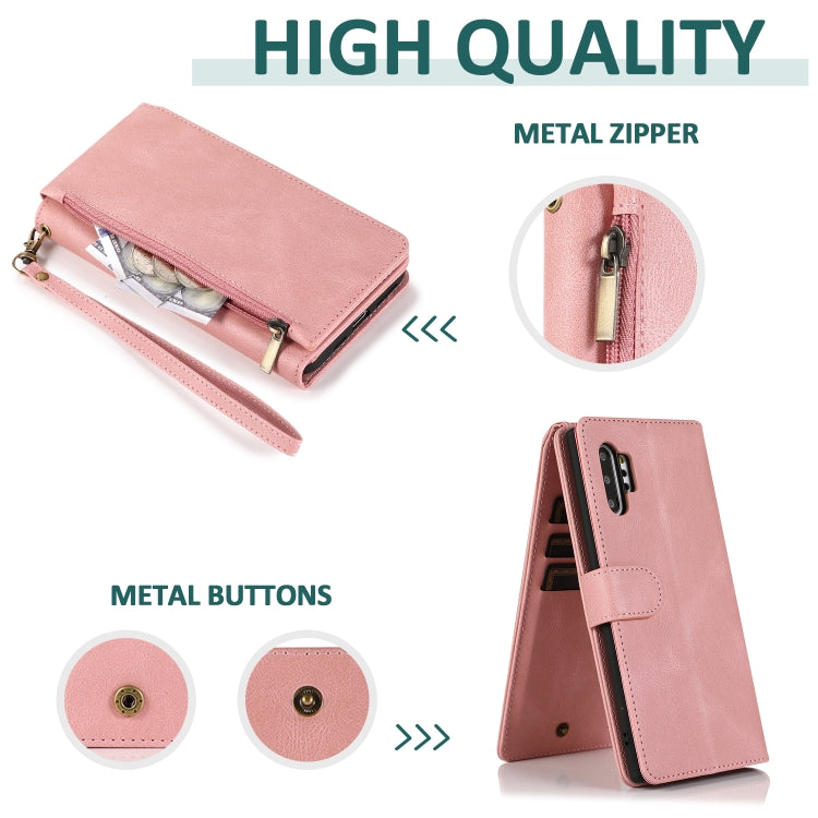 For Samsung Galaxy Note10+ Skin-feel Crazy Horse Texture Zipper Wallet Bag Horizontal Flip Leather Case with Holder & Card Slots & Wallet & Lanyard