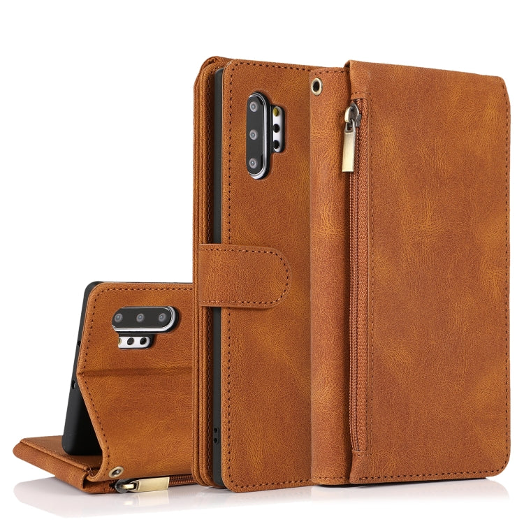 For Samsung Galaxy Note10+ Skin-feel Crazy Horse Texture Zipper Wallet Bag Horizontal Flip Leather Case with Holder & Card Slots & Wallet & Lanyard