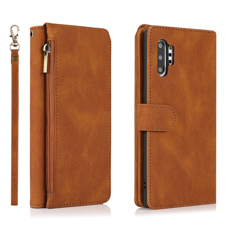 For Samsung Galaxy Note10+ Skin-feel Crazy Horse Texture Zipper Wallet Bag Horizontal Flip Leather Case with Holder & Card Slots & Wallet & Lanyard