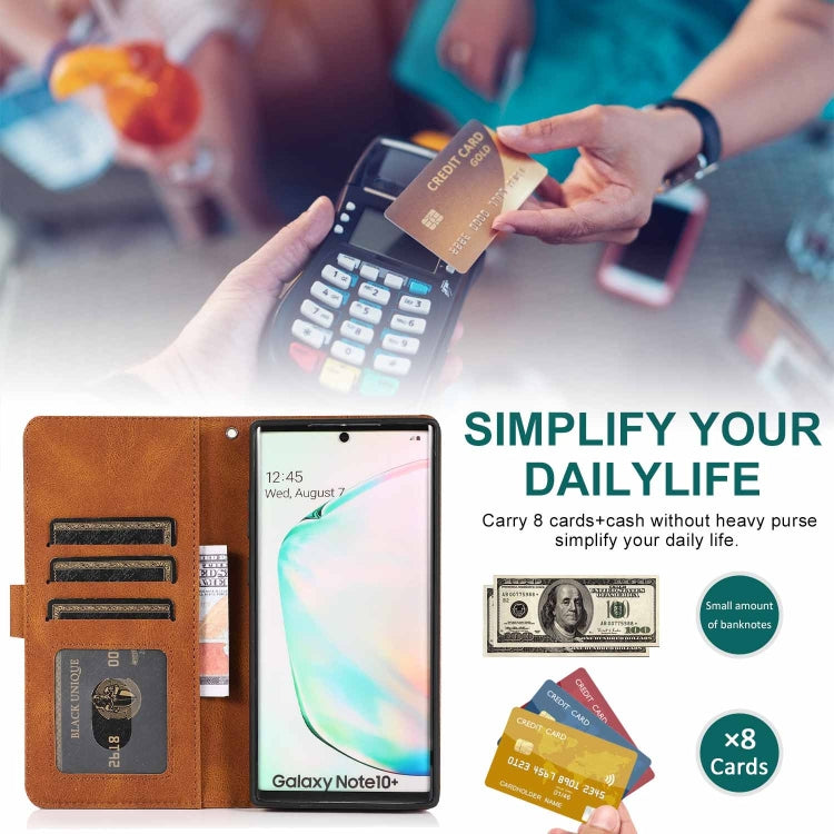 For Samsung Galaxy Note10+ Skin-feel Crazy Horse Texture Zipper Wallet Bag Horizontal Flip Leather Case with Holder & Card Slots & Wallet & Lanyard