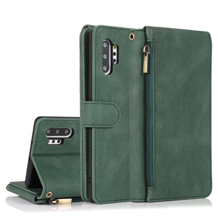 For Samsung Galaxy Note10+ Skin-feel Crazy Horse Texture Zipper Wallet Bag Horizontal Flip Leather Case with Holder & Card Slots & Wallet & Lanyard
