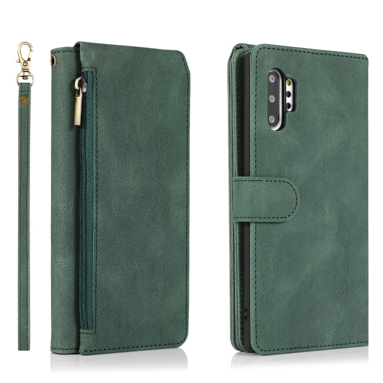 For Samsung Galaxy Note10+ Skin-feel Crazy Horse Texture Zipper Wallet Bag Horizontal Flip Leather Case with Holder & Card Slots & Wallet & Lanyard