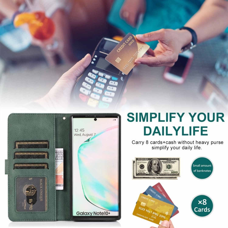 For Samsung Galaxy Note10+ Skin-feel Crazy Horse Texture Zipper Wallet Bag Horizontal Flip Leather Case with Holder & Card Slots & Wallet & Lanyard