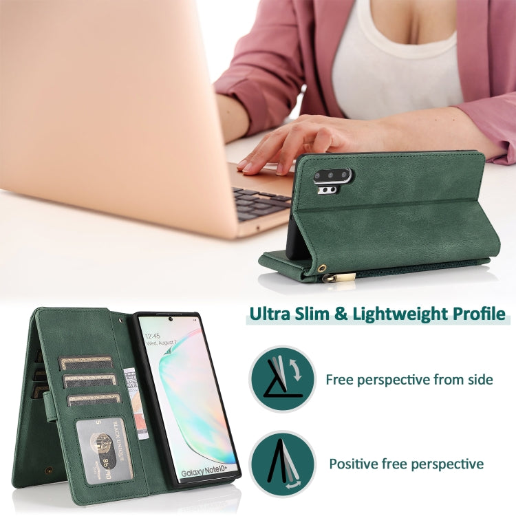 For Samsung Galaxy Note10+ Skin-feel Crazy Horse Texture Zipper Wallet Bag Horizontal Flip Leather Case with Holder & Card Slots & Wallet & Lanyard