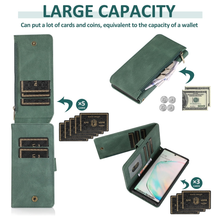 For Samsung Galaxy Note10+ Skin-feel Crazy Horse Texture Zipper Wallet Bag Horizontal Flip Leather Case with Holder & Card Slots & Wallet & Lanyard