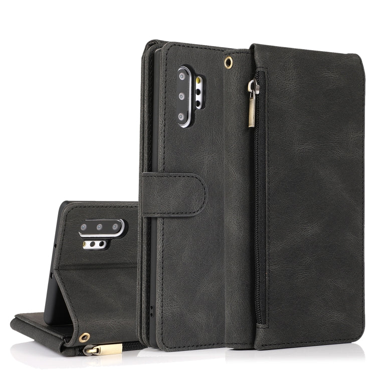 For Samsung Galaxy Note10+ Skin-feel Crazy Horse Texture Zipper Wallet Bag Horizontal Flip Leather Case with Holder & Card Slots & Wallet & Lanyard