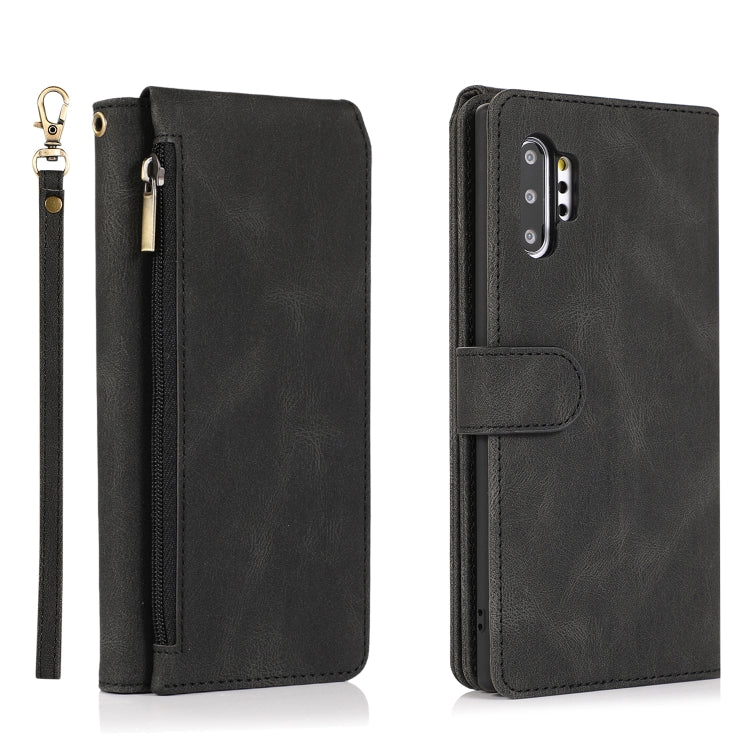 For Samsung Galaxy Note10+ Skin-feel Crazy Horse Texture Zipper Wallet Bag Horizontal Flip Leather Case with Holder & Card Slots & Wallet & Lanyard